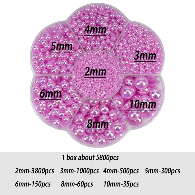 BLAAROOM 5800 Half Pearls for Crafts, Flatback Pearls for Artwork Making, DIY Rhinestones Accessory Nail Art, Face Gems Jewels - AB Light Purple - Image 2